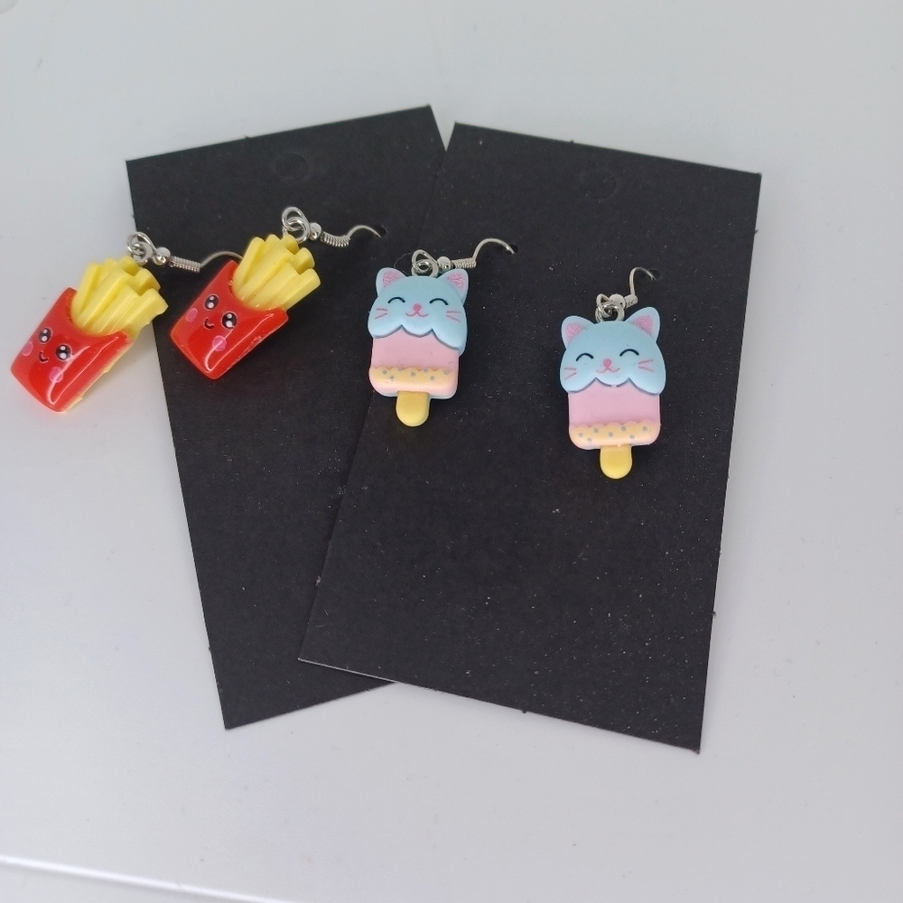 Handmade Cat and Fries Earrings NWT